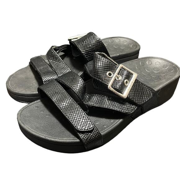 Vionic Rio‎ black wedge patent fully adjustable podiatrist design sandals size 6 - Picture 1 of 7